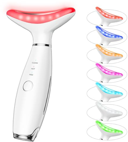7 Color Neck Face Massager Tool, Facial Massager for Skin Care at Home, Face Sculpting Tool with Thermals, Vibration (White)