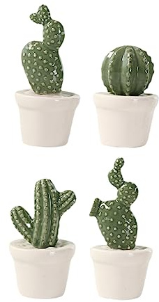 DECHOUS Bonsai Artificiale Cactus da Scrivania in Ceramica 4 Pezzi Verde | Decorazione da Tavolo, Stile Creativo Chic e Distintivo, Uso Domestico e Bar, Lunga Durata Stile Casuale