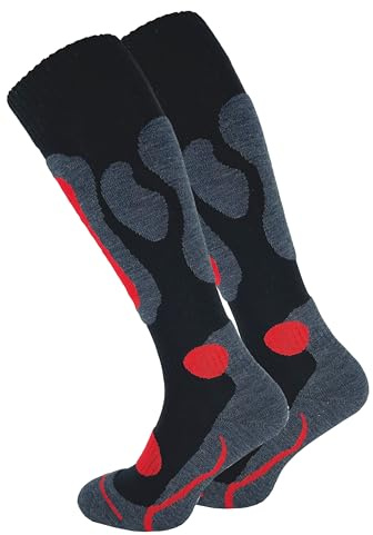 Cotton Prime Calze da sci per uomo e donna (2 paia) – Calde calze da sci, calze termiche invernali con imbottitura, calze al ginocchio, calze da sci per inverno, snowboard, 2 paia blu marino/rosso, 35