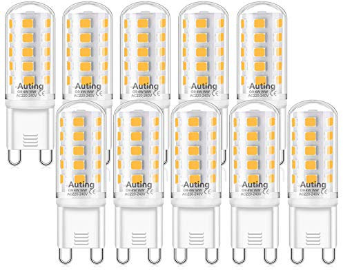 Auting G9 led dimmerabile, 4W 2700K luce bianca calda, Lampadine a LED per lampadine alogene da 20W-40W G9,LED G9 dimmerabile 400lm AC220-240V G9 LED,10 pezzi