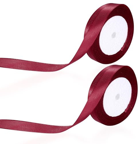 2 Rollen Geschenkband Weinrot 15mm Breit, Satinband Weinrot 22 Meter Länge, Geschenkband Schleifenband Rot Geschenkbänder, Stoffband Dekoband für Geschenk Band Tortenband Hochzeitsdekoration