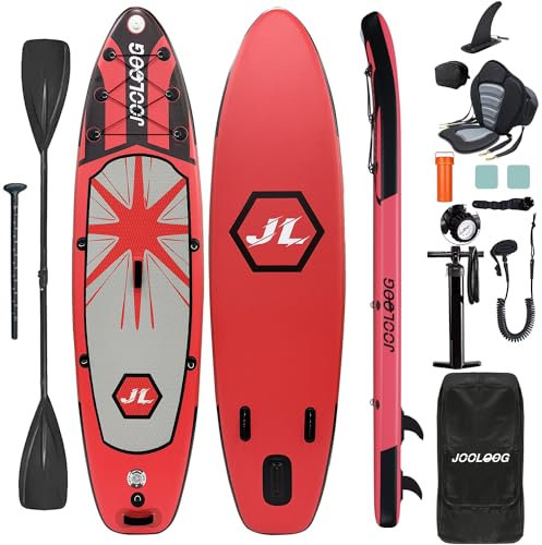 JOOLOOG Aufblasbare Stand Up Paddling Board Mit Sitz 320x81x15cm SUP Board Sie trägt 200kg 6 Zoll Dick für Erwachsene und Jugendliche, Rot