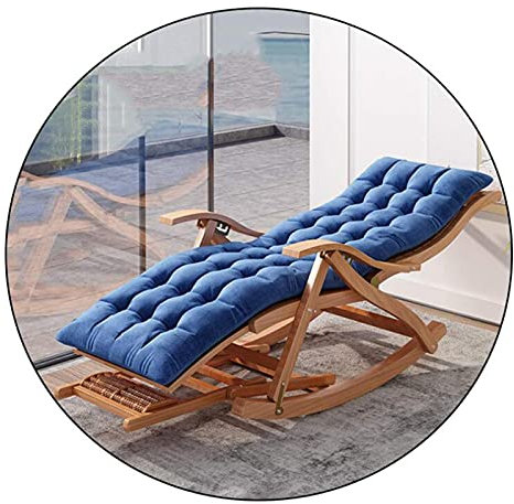Generisch Sun Loungers Klappbarer Bambus-Schaukelstuhl, mehrfach Verstellbarer Liegestuhl, mit verlängerter Fußstütze und Baumwollkissen, tragbarer Outdoor-Garten-Terrassen-Loungesessel