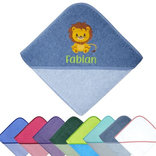 Generisch Kapuzenhandtuch Bestickt mit Motiv Löwe & Wunschname – 100x100cm | Personalisiert, Geschenk zur Geburt, Taufe, Baby & Kleinkind – Baumwollhandtuch