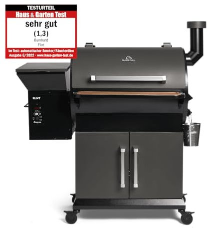 BURNHARD Pelletsmoker FLINT, Räucherofen 70°C - 230°C, Pelletgrill inkl. Edelstahlroste, Holzschneidebrett, 2 Temperaturfühler und Abdeckhaube, Smoker
