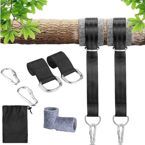 Tashce Fixation balançoire, Sangle balancoire Arbre, Supporte Jusqu'à 500 kg, Sangle Balancoire Suspendu 2x150CM avec D-Ring, Deux Crochets Mousquetons, Coussins de Protection des Arbres