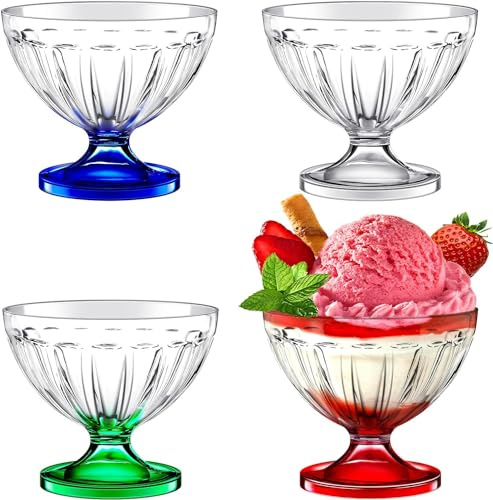 Vnnigmn Acryl-Eisschalen, 241 g, klare Dessertbecher, 4 Stück | Bunte Kunststoff-Eisbecher, Eisbecher, Salat, Dessert, Urlaubsparty