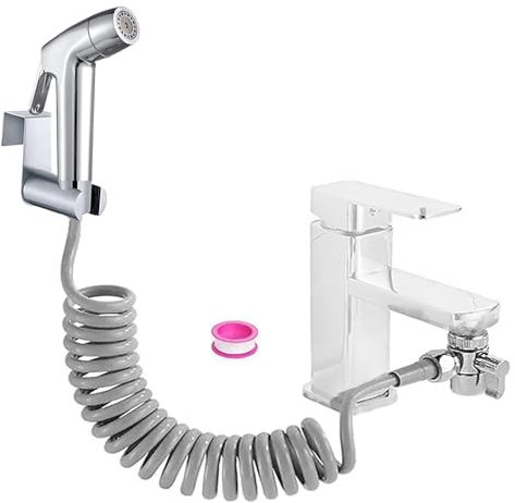 Bidet Handbrause Set, ABS-Kunststoff Baby-Stoffwindel-Ssprühset mit Wasserhahn-Spender, Doppelstrahl-Modus Düse,Federschläuch, Wandhalterung