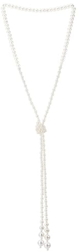 COOLSTEELANDBEYOND Elegante Lunga Perla Lariat Collana, Lunga Catena Y-Forma Frangia Nappa Statement Collana Nodo Design