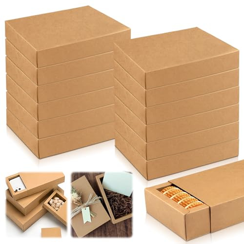 12 Stück Kraftpapier Schubladenbox, 20,5 X 14 X 3,6 CM Pappschachteln Mit Deckel, Natürlich Verpacken Faltschachtel, Geschenkboxen Aus Pappe, Kraftpapier-Schubladenboxen Für Geschenke, Schmuck