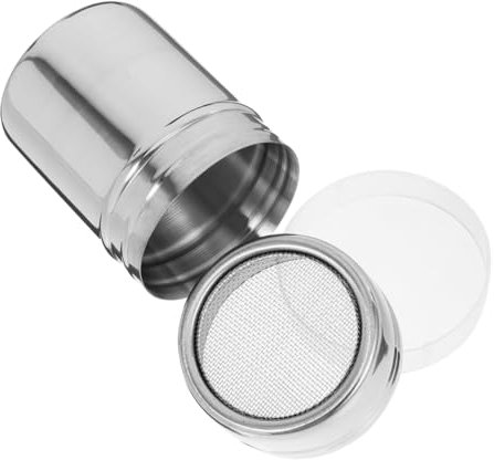 OUNONA Powdered Sugar Shaker with Lid 5x7cm Stainless Steel Fine Mesh Coffee Powder Shaker Cinnamon Cocoa Sifter for Cappuccino Latte Baking