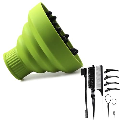 Diffuser Hairdryer Attachment, Diffuser Attachment, Diffuser Hair Dryer Suitable for Drying Adjustable Professional Salon Tool for Curly and Natural Wavy Hair (Green)