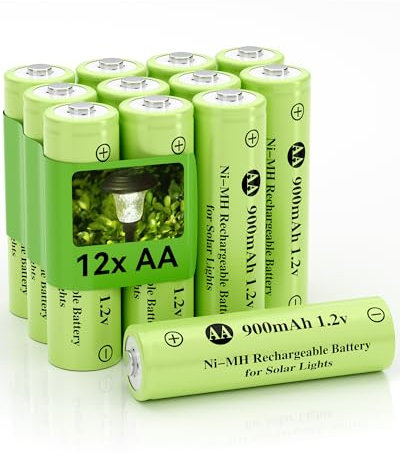 Howardly Ni-MH AA 1.2v 900mAh Rechargeable Batteries, Double A 900mAh 1.2V Rechargeable Battery Pre-Charged, High Capacity for Outdoor Solar Lights, Lawn Lamps, Step Light (AA-900mAh-12pack）