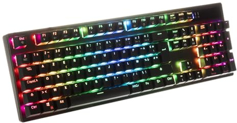 Onlan CA-240 – Erweiterte Gaming-Tastatur – 105 Tasten – Mechanischer roter Schalter – Anti-Ghosting komplett N-Key Rollover – RGB-Hintergrundbeleuchtung – geflochtenes USB-Kabel