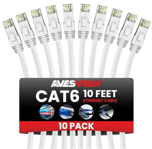 AvesView CAT6 Ethernet Cable, High Speed Internet Cable for Gaming, Desktop, Laptop, Router and More (White, 10FT (10-Pack))