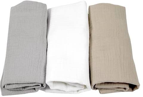 BabyLux Musselin Spannbettlaken Set – 3er Pack (40x80 cm) für Kinderwagen, Stubenwagen, Babybett & Wiege Matratzenbezug (z14 Grau-Weiß-Sand)