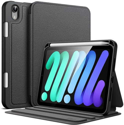 JETech Coque pour iPad Mini A17 Pro/6e Gén, Noir | Pour 8,3 2024/2021 Modèle, Support Multi-Angle, Porte-Pencil, Étui Housse de Protection Fin, Veille/Réveil Automatique