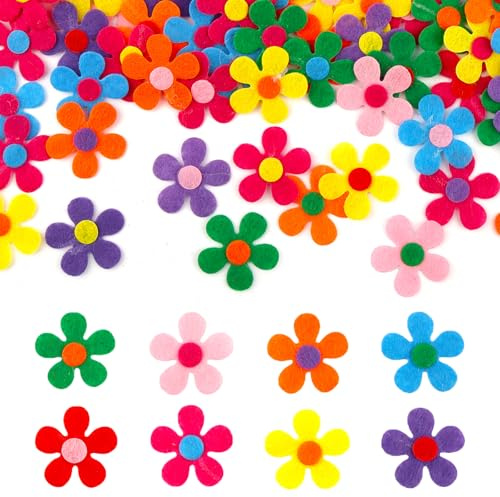 Hopton 200 Stück Filzblumen,Bunte Streudeko Frühling Sommer, Blumen zum Basteln 2.8cm, Filz Streublumen Deko für DIY-Blumenkunst Bastelarbeiten Geburtstagsfeiern
