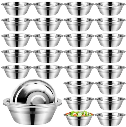 OJMHD 30 Pack Stainless Steel Mixing Bowls, 500 ml Small Metal Salad Dish | 304 Stainless Steel, Polished, Stackable, Flat Base, Serving bowls for Kitchen Fruit Baking Cooking Food Prep, Pet Fedding