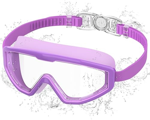Ambienden Simglasögon för barn mot blekning UV - 180° bred syn - 1-klick justering och silikontätning - unisex glasögon 3–12 år gammal pool, lila