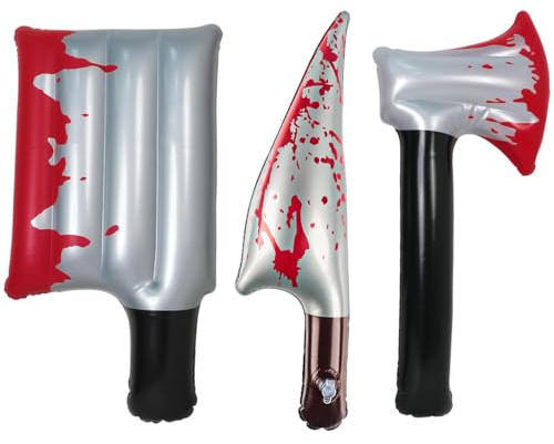QINQINZIJIN Cuchillo Halloween Inflables, 3 Piezas Cuchillo Falsos para Halloween, Armas Ensangrentadas Hinchables, Cuchillos Disfraz, para Cosplay Prop de Broma