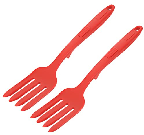 POPETPOP 2 Tenedores de Cocina Reutilizables de Silicona Roja, Superficie Lisa, Seguros para Mezclar Ensaladas y Fideos, Utensilio para Cocina