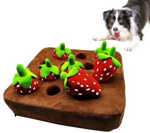 Schnüffelmatte Hund Zieht Erdbeerspielzeug, Intelligenzspielzeug Für Hund Katze Interaktives Spielzeug, Weich Erdbeer Obsts Plüschtiere, Haustierspielzeug Trainings Stressabbau Selbstunterhaltung