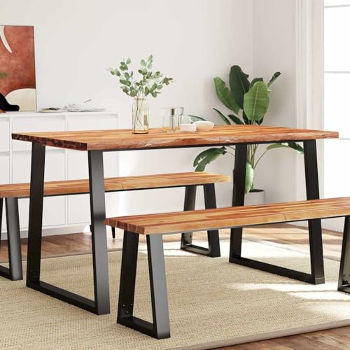 Mimdixy Mesa para cocina, mesa de comedor, mesa de comedor, borde de árbol, 140 x 80 x 75 cm, madera maciza de acacia, para espacios pequeños, comedor, cocina, versátil, fácil montaje
