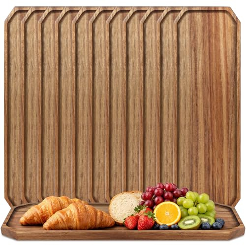 12 Pack Acacia Wood Serving Trays, Rectangular Charcuterie Boards Bulk | 40 x 12.5 x 1.5 cm, Wooden Cheese Trays with Raised Edges, Stackable Serving Boards for Bread, Fruit, Desserts, Appetisers