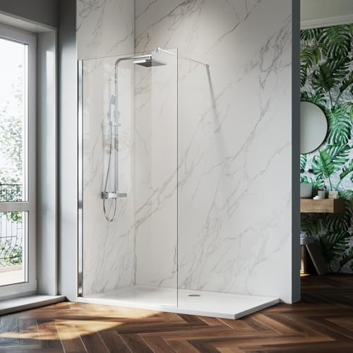 ZANOFIRA 700mm Walk in Shower Enclosure Screen Panel 8mm Easy Clean Glass Safety Tempered Glass Panel for Wet Room Bathroom Shower Cubicle with Stainless Steel Support Bar