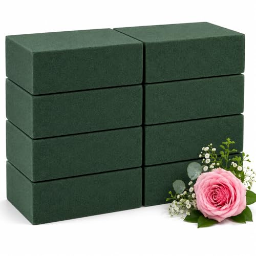 TOSIN Pack of 8 Green Wet Floral Foam Blocks 23 x 11 x 7 cm, Florist Foam Bricks for Fresh Flowers, Flower Arranging Foam for Bouquets, Centrepieces, Weddings, Funerals, Home Decor & DIY Crafts