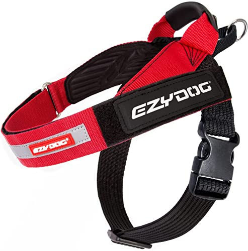 EzyDog Express Hundegeschirr - Norwegergeschirr für Kleine, Mittelgroße und Große Hunde, Reflektierendes, Verstellbares, Gepolstertes Geschirr Hund. Perfekt zum Joggen und Radfahren (M, Rot)