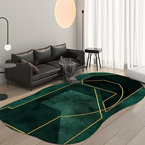 Klassischer Orientteppich, Dunkelgrüne geometrische Goldlinien Kurzflor Waschbarer Anti-Rutsch Ornamente Muster Teppich 150 x 200 cm