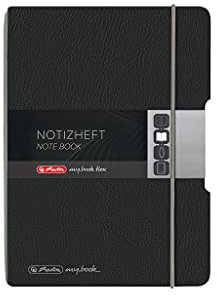 Herlitz 50033768 Notizheft flex, A5, 40 Blatt, puntiert, Lederoptik in anthrazit, 1 Stück