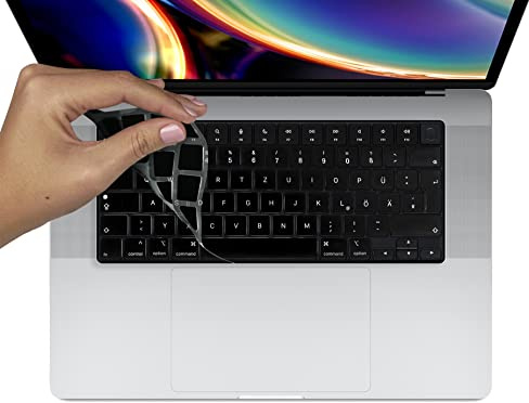 MyGadget Tastaturschutz QWERTZ für Apple MacBook Pro 14 & 16 Zoll [ ab 2021 - M1] Air 13 [ ab 2022 - A2681 M2] Air 15 [ ab 2023 - A2941] - Folie für deutsche Tastatur - Keyboard Cover Schwarz