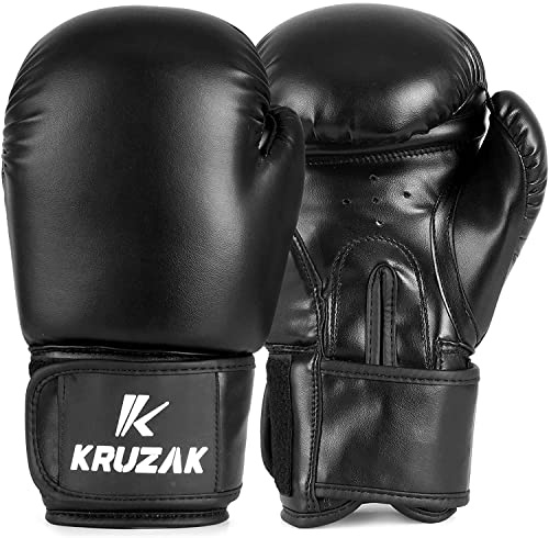 Kruzak Boxing Gloves for Kids 5-10 Years Training, Sparring, Kickboxing, Muay Thai, Martial Arts & MMA Fighting - Boys & Girls Punch Bag Mitts Training Black 6OZ
