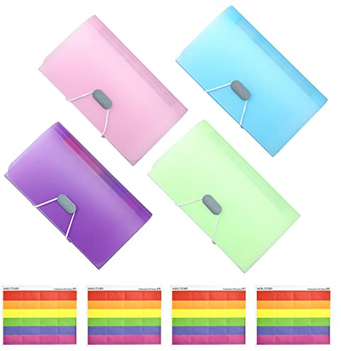 ANTHYTA 4 Stück Fächermappe Bunt Dokumentenmappe A6 Dokumententasche Mit Beschriften PP-Umschlag Sortiermappe Tragbar Brieftaschen Kunststoff für Zertifikate Rechnungen Gutscheine 17.8 * 10.6cm