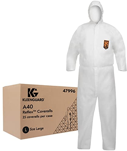 KleenGuard A40 Reflex sprüh- und partikeldichter Schutzanzug mit Kapuze 47996 – PSA – 25 x weiße Einweg-Schutzanzüge in Größe L