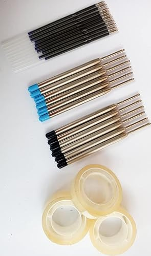 haus & garten 12x Großraum Kugelschreibermine blau / schwarz + 10 Kugelschreiberminen Kuliminen + 3 Rollen transparentes Klebeband Klebefilm 19mmx10m