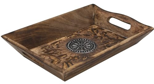 Diko.style® - Bandeja Vaciabolsillos Recibidor Madera Decorativa - Estilo Oriental con budas Decorativos, Elefante Suerte y más a Elegir Porta Chaves -25,5X15X4 cm (Mandala)