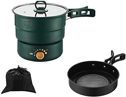 REJOON Olla eléctrica Olla arrocera Multifuncional portátil 1.6 L Olla de Fideos rápidos con vaporera Olla eléctrica Dividida Sartén Antiadherente Cocina doméstica Dormitorio (Color : Green)