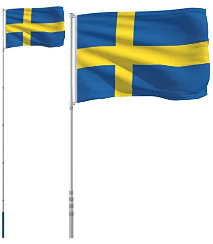 vidaXL Mástil y Bandera de Suecia Aluminio 5,55 m, Bandera Nacional, asta de Bandera, Palo de Bandera, Bandera, mástil de Bandera