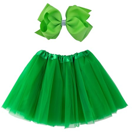 Jastore Girl Tutu Skirt 4 Layers Tulle Tutus for Little Girls Fluffy Ballet Dress Up for Toddler Kids Children for Party (Satin-Green)