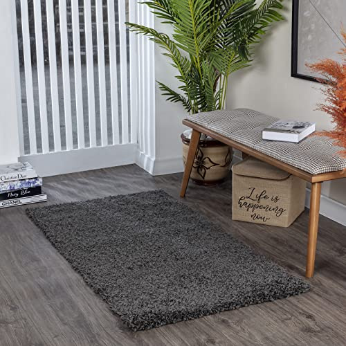 Livabliss Home Tapis Shaggy Uni - Tapis de Couloir, Salon, Salle à Manger, Chambre, Cuisine, Entrée - Poil Long Moelleux et Doux, Motif Berbère, Carpette Chambre Monochrome 80x150 cm - Anthracite