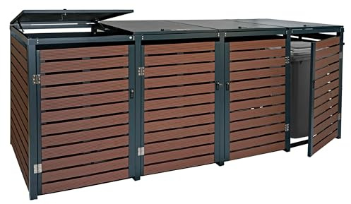 Mendler 4er Mülltonnenverkleidung HWC-K14 119x264x84cm - Walnuss-Holzoptik | Mülltonnenbox, Mülltonnenabdeckung, WPC, Metall, 130kg