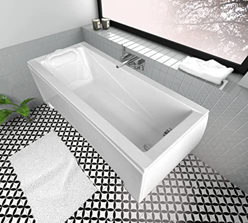 ECOLAM Badewanne Wanne Rechteck Modern Design Acryl weiß 160x70 cm + Schürze + Kopfkissen Mare + Ablaufgarnitur Ab- und Überlauf Automatik Füße Komplett-Set