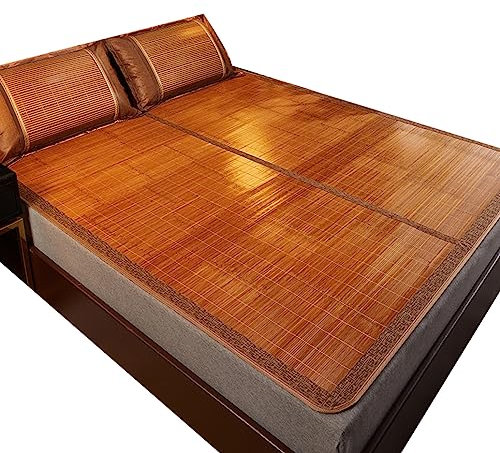 ZHOUXIAO Summer Sleeping Mat Bamboo Cooling Mattress Topper Pad,Straw Mat Summer Sleeping Mats Bed-mat Folding Double-Sided Use Bedroom Cooling for Single Double Bed 0.9 * 1.9M/35 * 74in