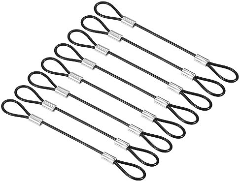 PATIKIL 0,3Ft Sécurité Câble Verrouillage, 8 Paquet Inox Acier 2mm Dia Sécurité Fil Corde avec Double Boucle pour Scène Éclairage Bagage Serrure Noir