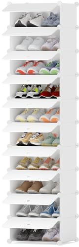 HOMIDEC Schuhregal mit 10 Ebenen, Schuhschrank Schmal Schuhaufbewahrung | Schuhregal mit Tür für 20 Paar Schuhe, Schuhorganizer aus Kunststoff für Flur Schlafzimmer Eingang, Weiß