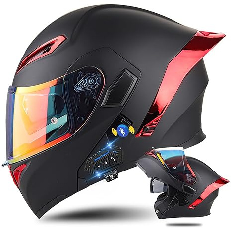 Klapphelm mit Bluetooth, Bluetooth Integralhelm Motorradhelm mit Doppelvisier, ECE Zertifiziert Lila Helm für Erwachsene Frauen Männer Hohe Qualität Helm, Roller-Mofa -Moped-Helm